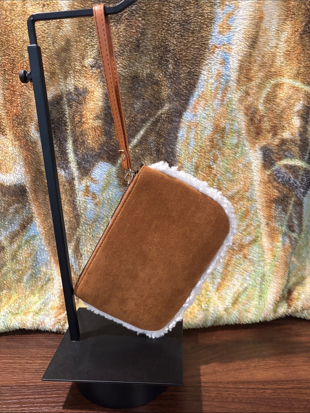 BearPaw Chestnut Suede Wristlet with Cream Shearling Trim - Picture 2 of 9